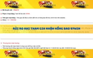 Rủi ro khi tham gia nhận hồng bao 97win